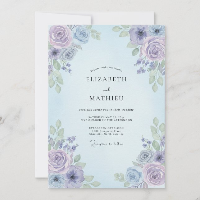 Periwinkle Luminous Floral Wedding Invitation (Front)