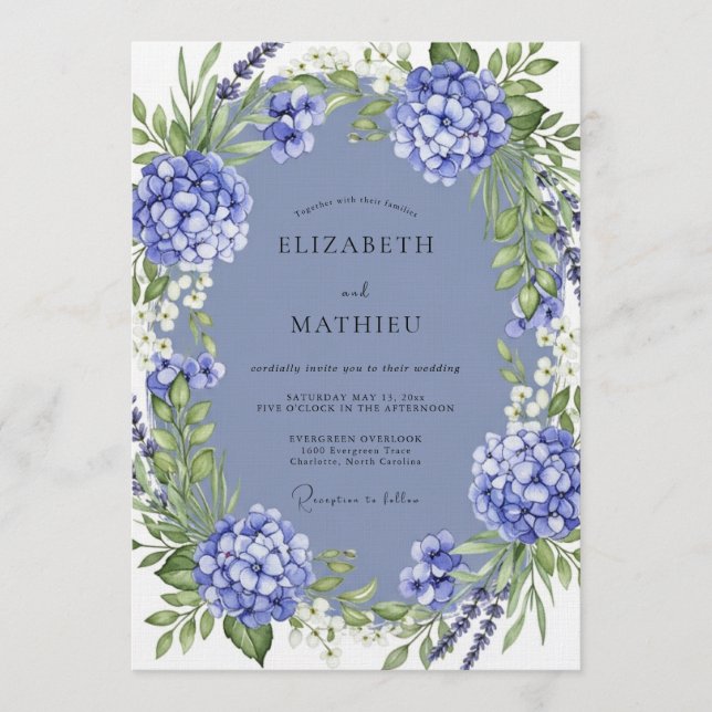 Periwinkle Lush Botanical Wedding Invitation (Front)