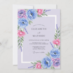 Periwinkle Magenta Petal Wedding Invitation