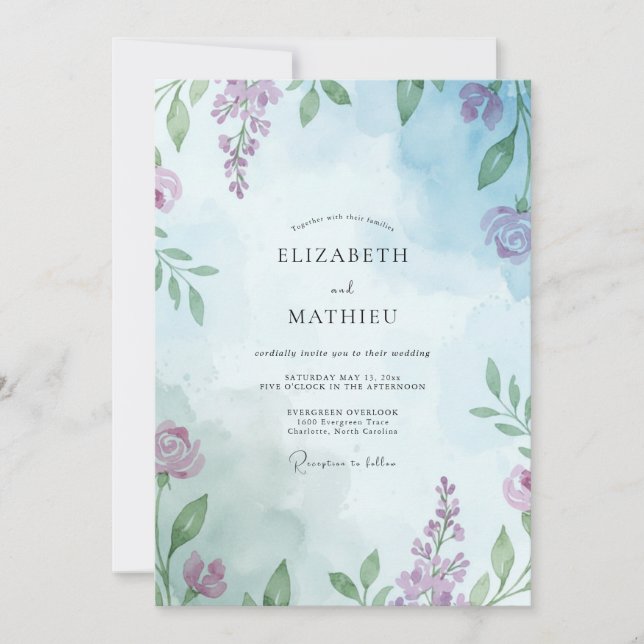 Periwinkle Mauve Vine Wedding Invitation (Front)