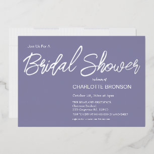 Periwinkle Minimalist Script Bridal Shower Silver 