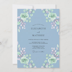 Periwinkle Mint Foliage Eucalyptus Wedding Invitation