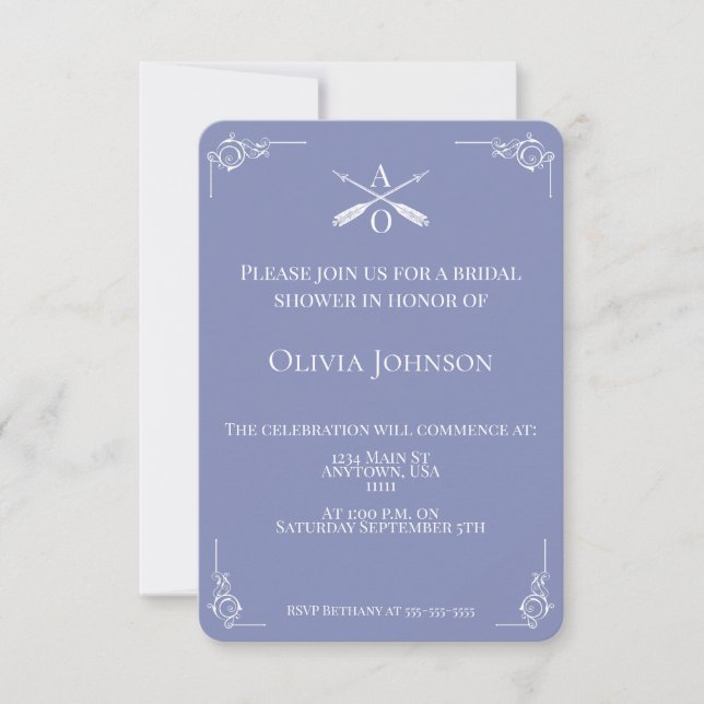 Periwinkle Monogram and Arrows Bridal Shower Invitation (Front)