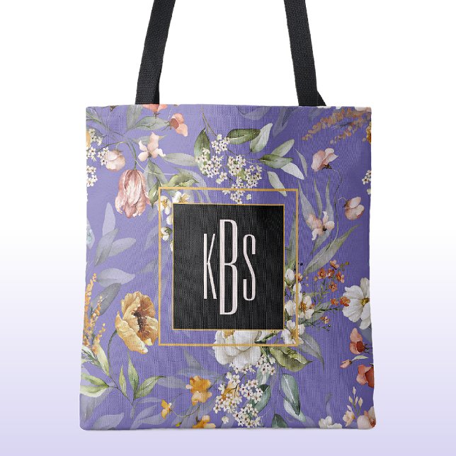 Periwinkle Monogram Fine Art Florals Shoulder Tote Bag (Creator Uploaded)