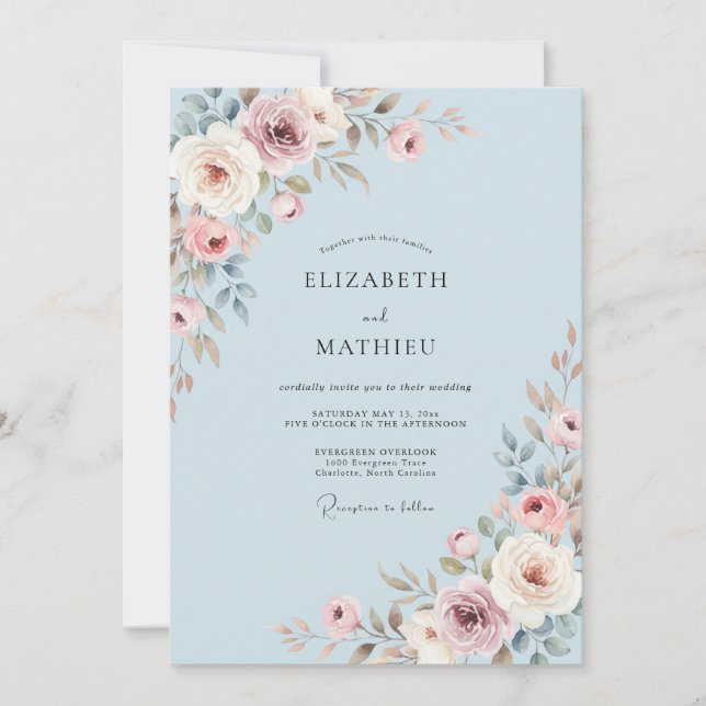 Periwinkle Muted Mauve Petal Wedding Invitation (Front)