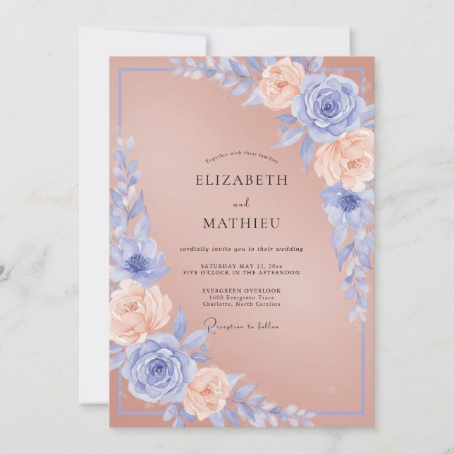 Periwinkle Muted Terracotta Peony Wedding Invitation (Front)