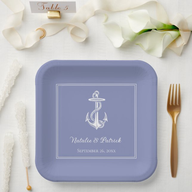 Periwinkle Nautical Anchor Wedding Paper Plates (Wedding)