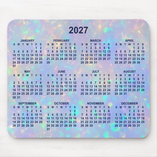 Periwinkle Opal Ombre Year 2027 Calendar Mouse Pad (Front)