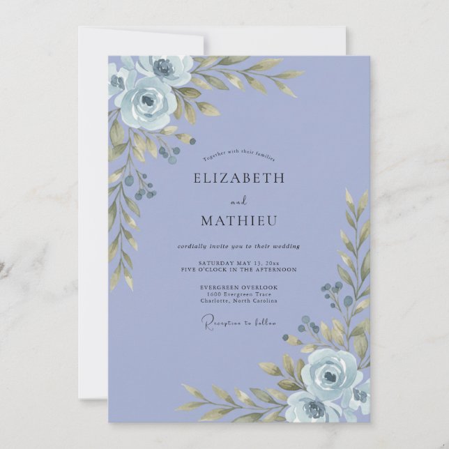 Periwinkle Painted Foliage Wedding Invitation (Front)