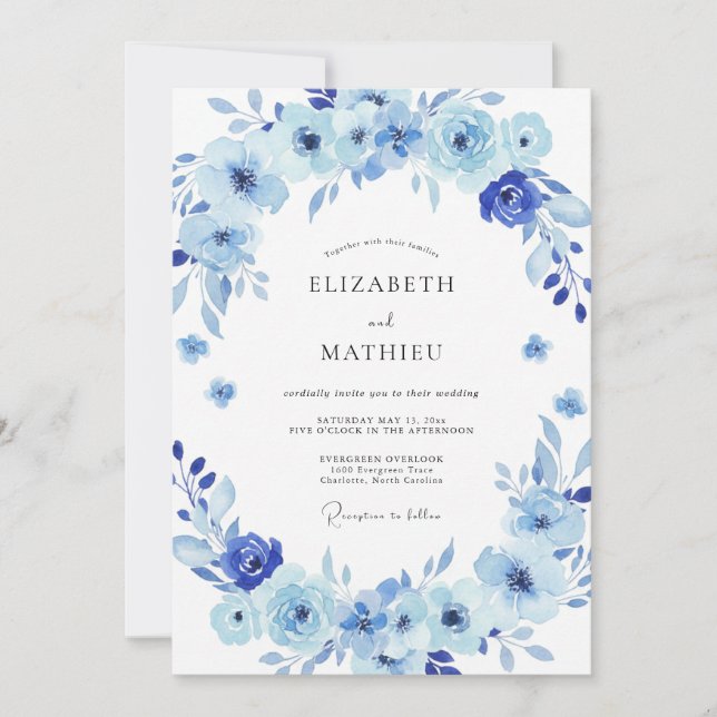 Periwinkle Painted Leafy Wedding Invitation (Front)