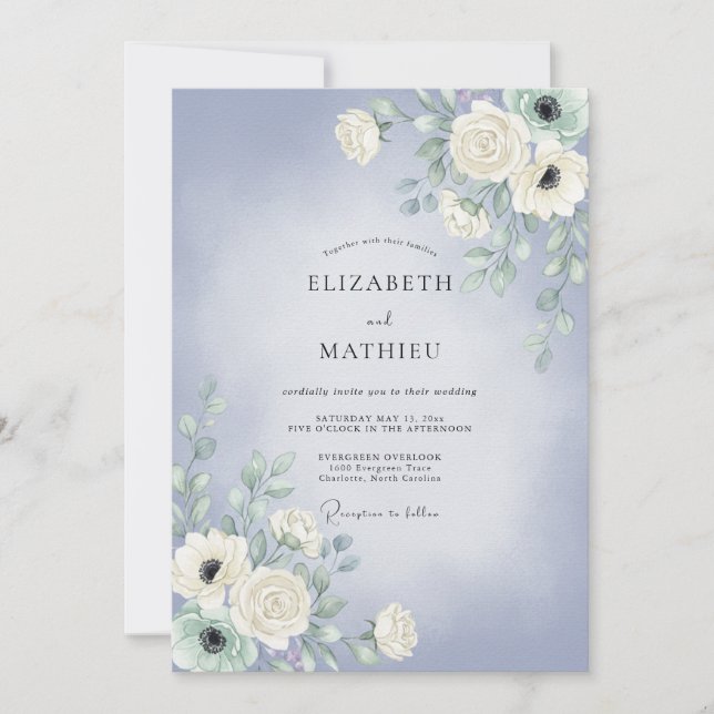 Periwinkle Painted Petal Wedding Invitation (Front)