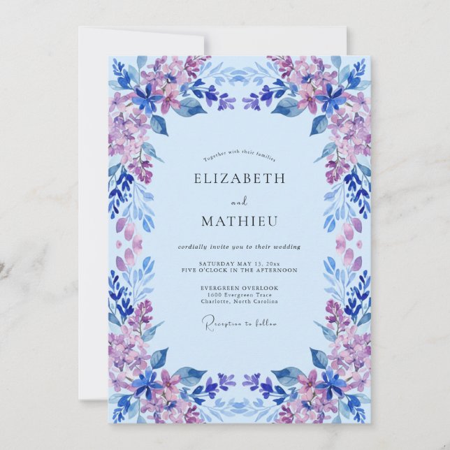 Periwinkle Pale Lilac Petal Wedding Invitation (Front)