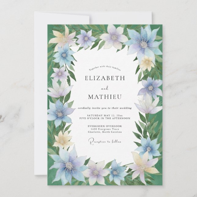 Periwinkle Pale Yellow Wildflower Wedding Invitation (Front)