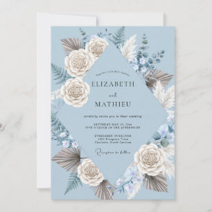 Periwinkle Pampas Palm Eucalyptus Wedding Invitation