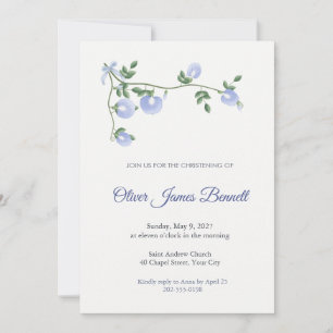 Periwinkle Pea Vine Christening Invitation
