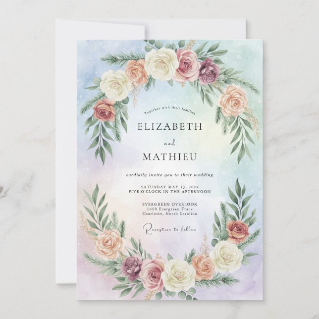 Periwinkle Peach Blossom Wedding Invitation (Front)