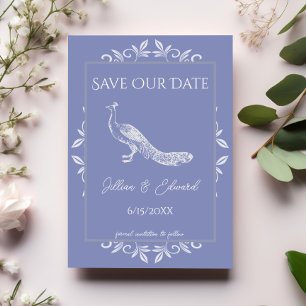 Periwinkle Peacock Flourish Save The Date Announcement