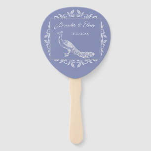 Periwinkle Peacock Flourish Wedding Favour Hand Fa Hand Fan