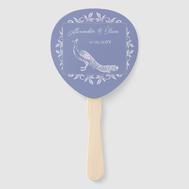 Periwinkle Peacock Flourish Wedding Favour Hand Fa Hand Fan (Front)