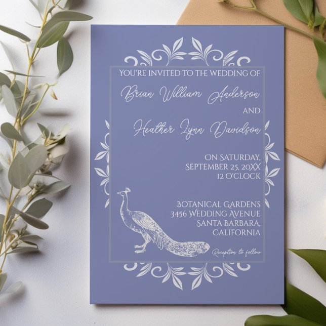 Periwinkle Peacock Flourish Wedding Invitation (Periwinkle Peacock Flourish Wedding Invitation)