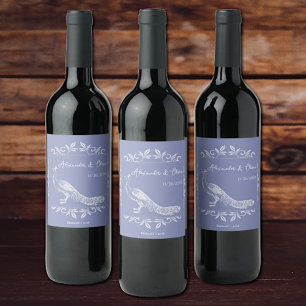Periwinkle Peacock Flourish Wedding Wine Label