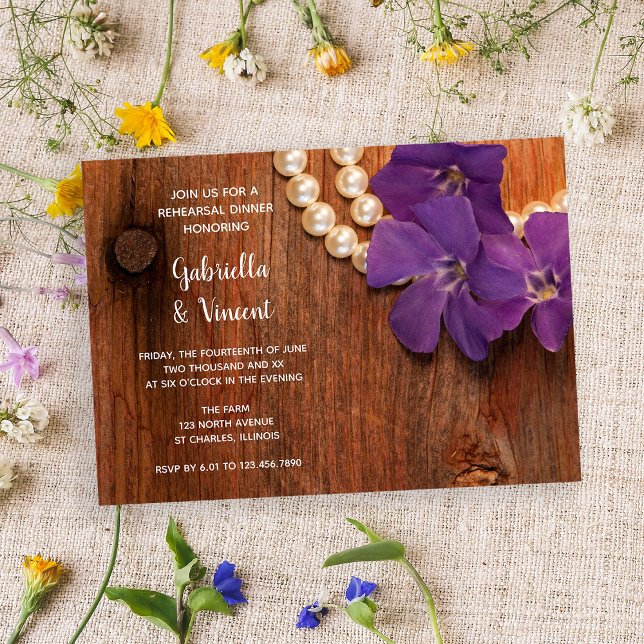 Periwinkle, Pearls and Barn Wood Rehearsal Dinner Invitation (Creator Uploaded)