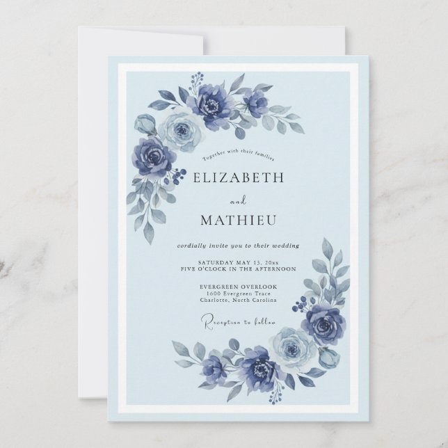 Periwinkle Peony Painted Wedding Invitation (Front)