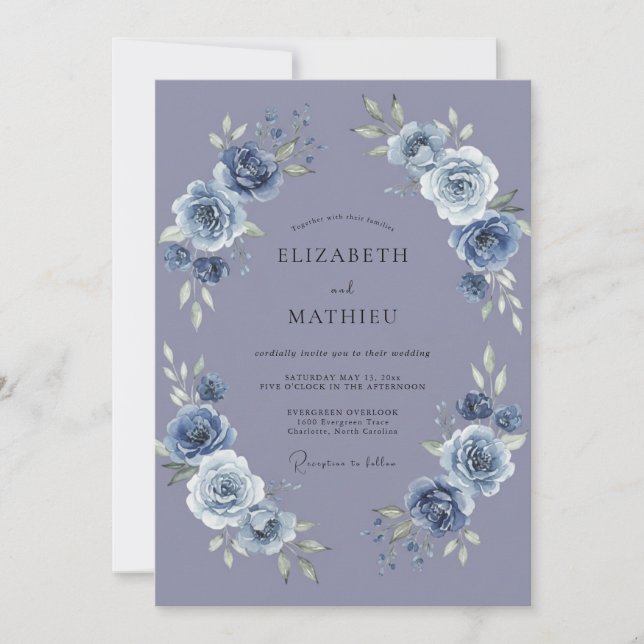Periwinkle Peony Wedding Invitation (Front)