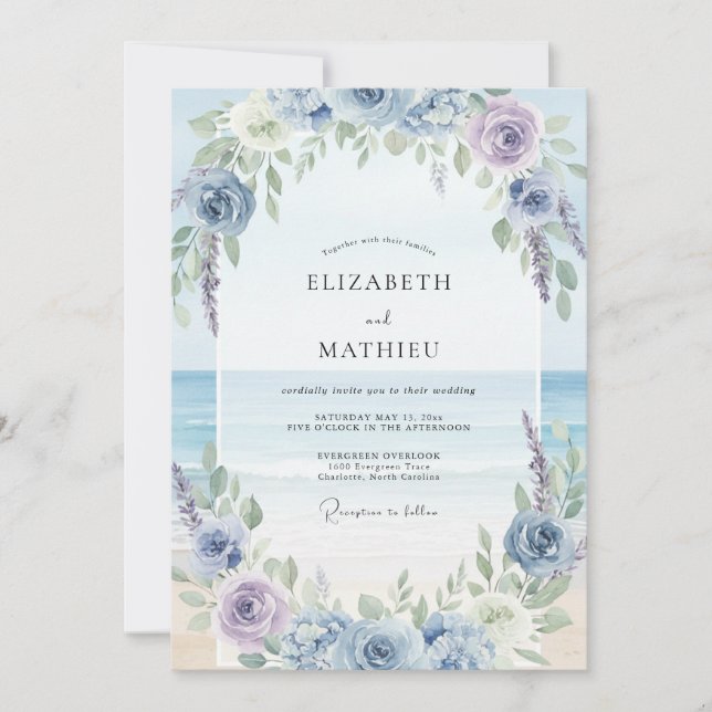 Periwinkle Petal Coastal Wedding Invitation (Front)