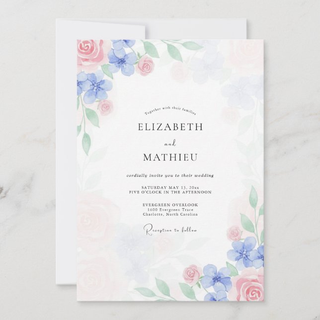 Periwinkle Petal Pink Peony Wedding Invitation (Front)
