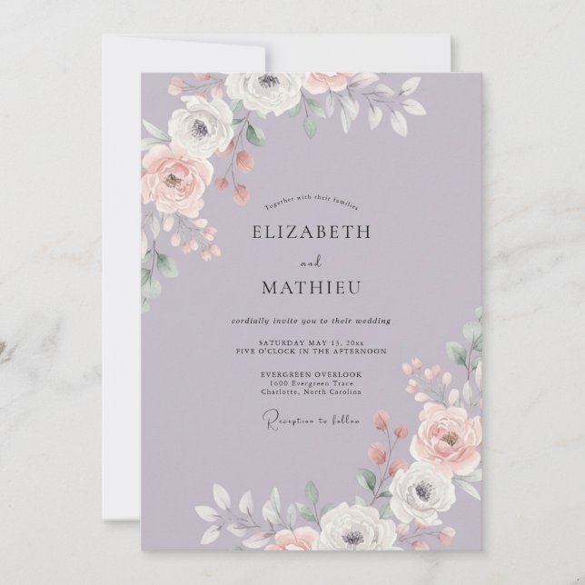 Periwinkle Petal Pink Petal Wedding Invitation (Front)