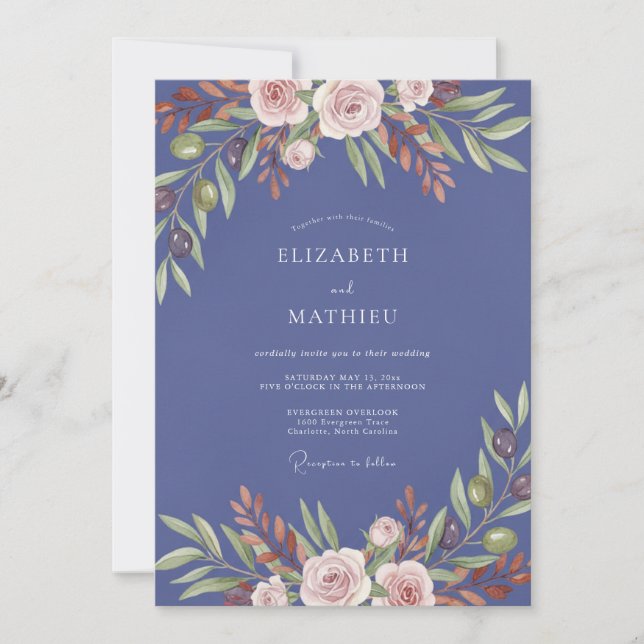 Periwinkle Pink Petal Wedding Invitation (Front)
