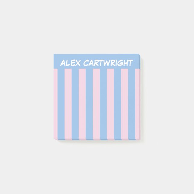 Periwinkle & Pink Stripes With Your Name Post-it Notes (Front)