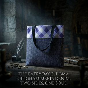 Periwinkle plaid and denim tote bag