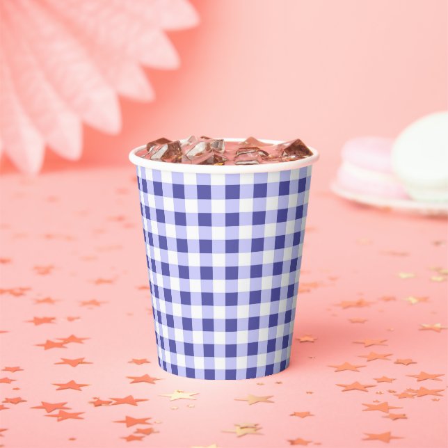 Periwinkle plaid paper cups (Insitu)
