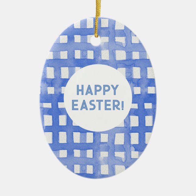 Periwinkle plaid pattern Easter Ceramic Tree Decoration (Front)