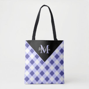 Periwinkle plaid personalised tote bag
