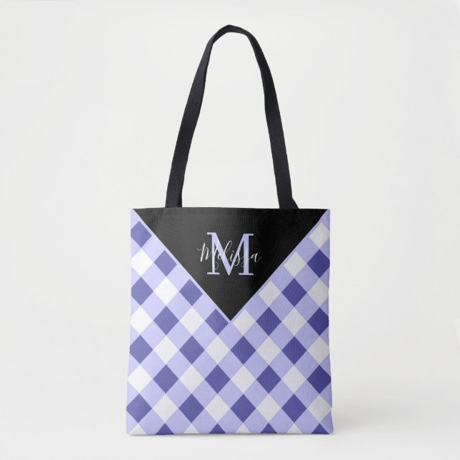 Periwinkle plaid personalised tote bag (Front)