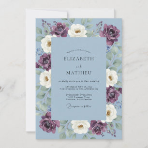 Periwinkle Plum Foliage Dusty Eucalyptus Wedding Invitation