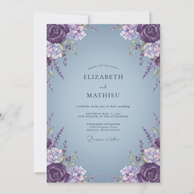 Periwinkle Purple Bloom Wedding Invitation (Front)