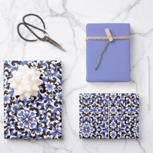 Periwinkle / Purple, Chocolate & White Pattern Wrapping Paper Sheet