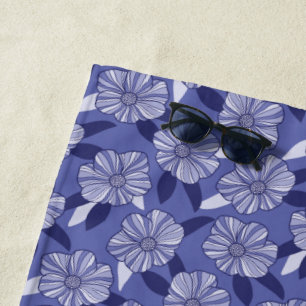 Periwinkle Purple Floral Pattern Beach Towel