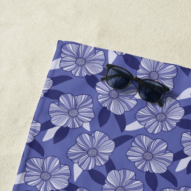 Periwinkle Purple Floral Pattern Beach Towel (In Situ)