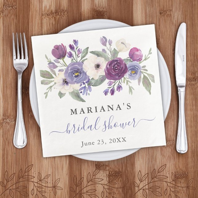 Periwinkle Purple Fuchsia Floral Bridal Shower Napkin (Creator Uploaded)