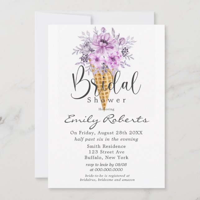 Periwinkle Purple Ice Cream Cone Bridal Shower Invitation (Front)