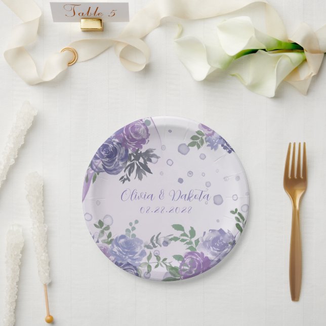 Periwinkle Purple Peony Alcohol Ink Wedding Napkin Paper Plate (Wedding)
