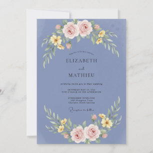 Periwinkle Ranunculus Dusty Eucalyptus Wedding Invitation