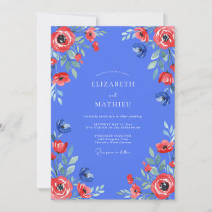 Periwinkle Red Poppy Wedding Invitation