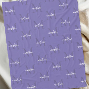 Periwinkle Repeating Monogram Personalized Name Fleece Blanket