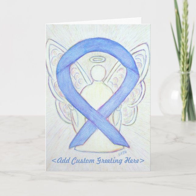 Periwinkle Ribbon Angel Custom Greeting Card (Front)